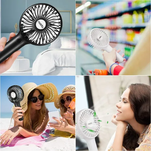 Miniatura 6 de Miady Paquete de 2 ventiladores portátiles mejorados de 5000mAh, ventilador de mano mini USB de 3 velocidades, viento fuerte, tiempo