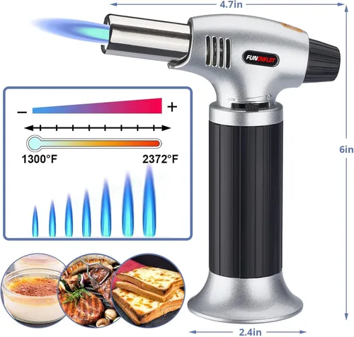 Miniatura 4 de FunOwlet - Encendedor de butano, 2 unidades, recargables, sopletes de cocina culinarios con bloqueo de seguridad y llama ajustable para postres