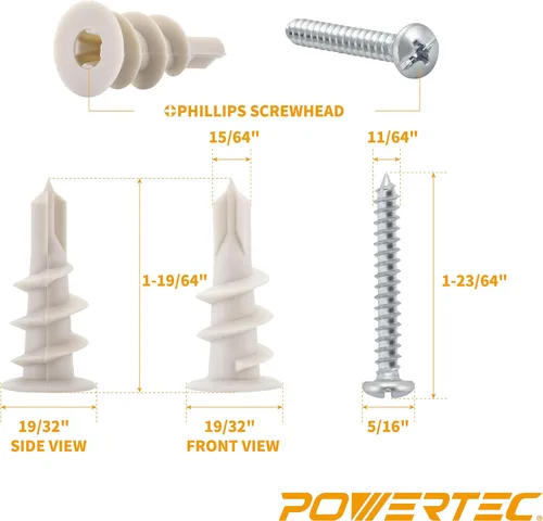 Miniatura 4 de POWERTEC 70258 Ganchos de manguera de acero inoxidable con anclajes y tornillos autorroscantes para paneles de yeso, 4 pulgadas, juego de 5