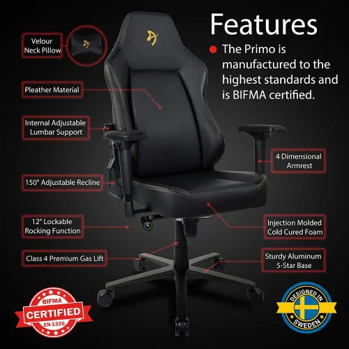 Miniatura 8 de Arozzi Primo - Silla de oficina de piel sintética de alta calidad con sillón reclinable giratorio basculante de inclinación, altura ajustable