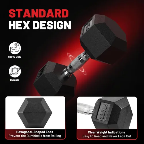 Miniatura 3 de PAPABABE Juego de 2 mancuernas hexagonales con agarre de goma de 2.5 a 125 libras, pesas fijas con revestimiento de goma inodoras, pesas