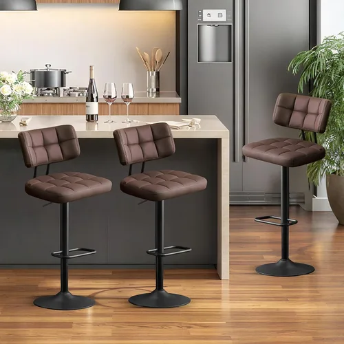 Miniatura 20 de Furniliving - Juego de 4 taburetes modernos de bar, taburetes de bar de piel sintética para isla de cocina, taburetes de bar giratorios tapizados