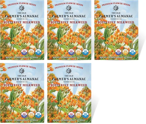 The Old Farmer's Almanac Semillas de flor de algodoncillo de mariposa, de alta calidad, sin OMG, polinizadas abiertas, origen estadounidense (5
