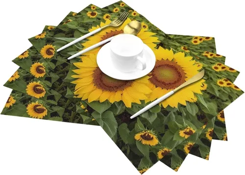 Miniatura 6 de Juego de 1 manteles individuales en forma de corazón de vinilo de PVC con forma de girasol, resistentes al calor, manteles individuales
