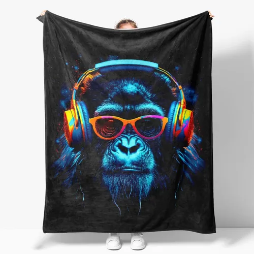 Graffiti Game Cool Pop Gorilla - Manta divertida de franela esponjosa de animal de mono y suave para niños, adolescentes, hombres, hijos,