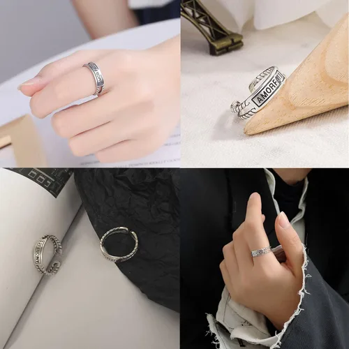 Miniatura 41 de CANDYFANCY Anillo de nudo celta de plata de ley 925 abierto para el dedo medio nudillo para mujer, tamaño ajustable 4-7