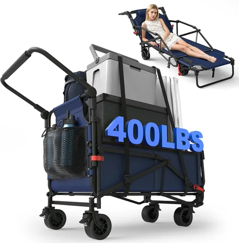 Miniatura 13 de LEVELEVE Vagón Plegable de Servicio Pesado - Carrito Plegable 2 en 1, Capacidad de 400 libras, Ruedas Todo Terreno con Frenos y Bolsillos Laterales