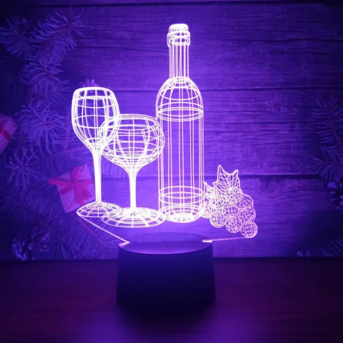 Miniatura 2 de Luz nocturna de ilusión 3D de copa de vino, lámpara de noche LED regulable de 16 colores con control táctil y remoto, USB y alimentada por batería