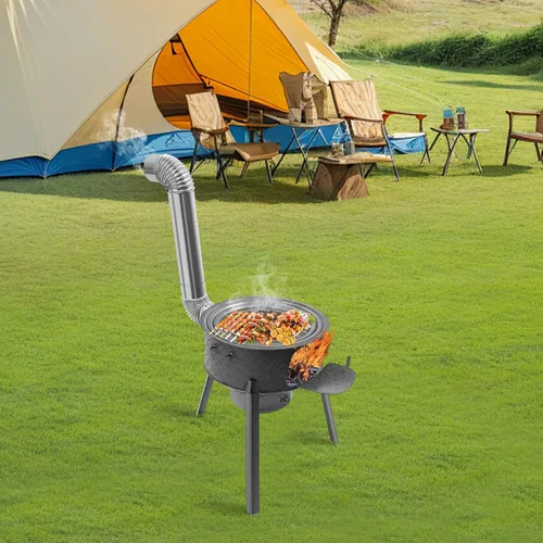 Miniatura 3 de Estufa de leña, estufa de camping de acero con anillos de horno, tubos de chimenea, calefacción al aire libre y cocina estufa de tienda caliente