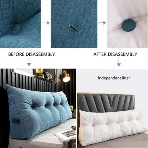 Miniatura 4 de Almohada triangular grande de apoyo de posicionamiento para leer en la cama, cojín lumbar para sofá cama, almohada de cabecera de cuña con funda Azul
