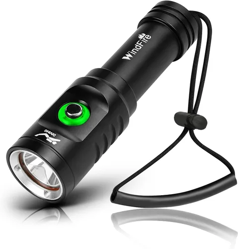 WINDFIRE Linterna de buceo, linterna de buceo, linterna impermeable recargable súper brillante con indicador de encendido, 3 modos de luces