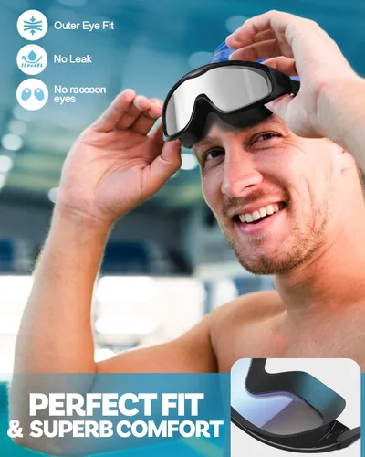 Miniatura 4 de Gafas de natación polarizadas, anti rayos UV y niebla, para adultos, unisex, sin fugas, gafas de natación para hombres, mujeres y jóvenes Chapado
