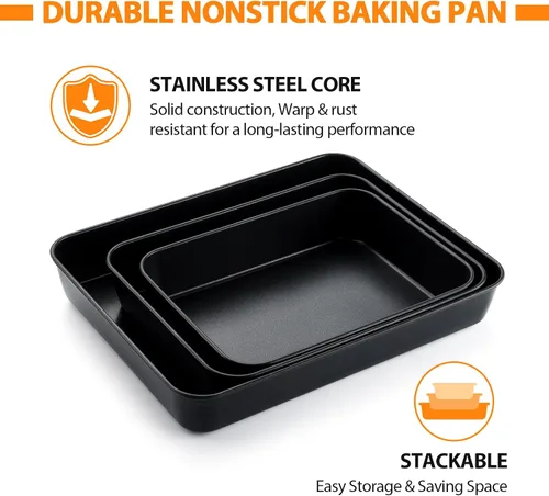 Miniatura 3 de E-far Juego de 3 moldes para hornear con tapas, antiadherentes para horno, lasaña y brownie, 12.5/10.5/9.4 pulgadas, juego de utensilios