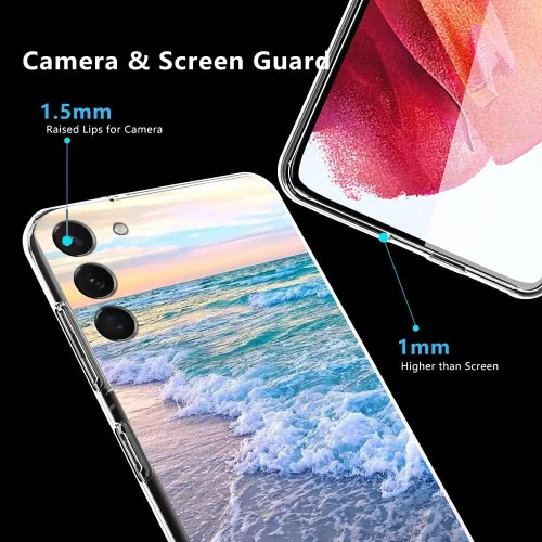 Miniatura 3 de Funda estética para Samsung Galaxy S23 Plus, funda protectora estética Beach Wave Sunset Glow a prueba de golpes para mujeres y niñas