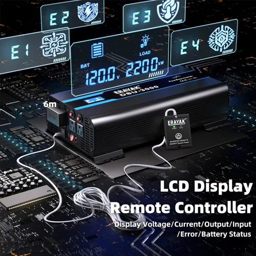 Miniatura 3 de Erayak Inversor de corriente de onda sinusoidal pura de 2000 W, 12 V CC a 110 V 120 V AC para el hogar, RV, camión, solar fuera de la red con USB-C