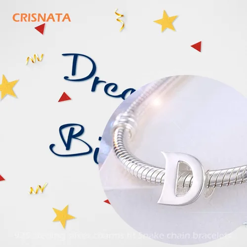 Miniatura 3 de 26 dijes de letras, cuentas de plata de ley 925 pulida con inicial del alfabeto A-Z, se adapta a pulseras con nombre europeo, regalo para madre