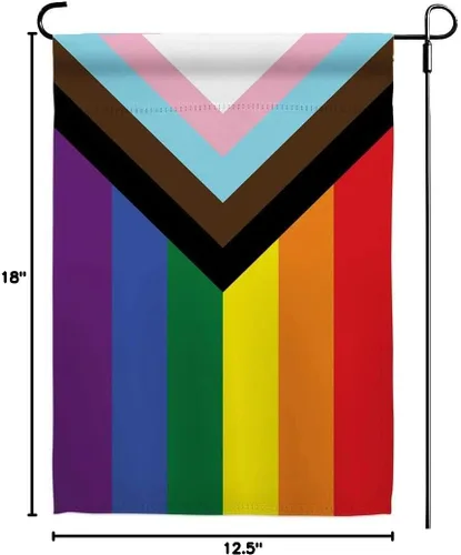 Miniatura 8 de Progress Pride - Banderas de jardín arcoíris – Bandera pequeña de progreso inclusivo de 12.5 x 18 pulgadas para lesbianas y transgénero LGBTQ