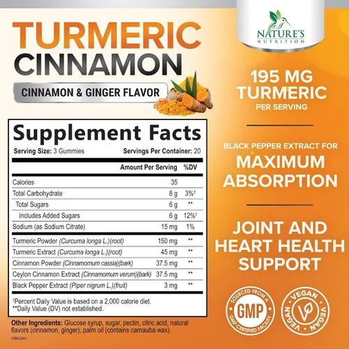 Miniatura 2 de Gomitas de suplemento de curcumina de cúrcuma, 95% de curcuminoides con jengibre de cúrcuma, pimienta negra para una mejor absorción, apoyo