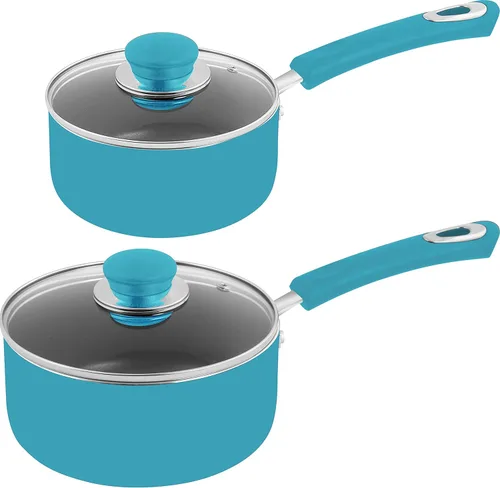 Utopia Kitchen Juego de cacerolas antiadherentes, 1 cuarto y 2 cuartos de galón, tapa de vidrio, uso multiusos para el hogar, cocina o restaurante