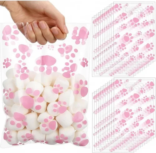 Miniatura 15 de Pasimy 100 bolsas de regalo de pata de perro a granel, diseño de pata de mascota, bolsas de plástico con asa para decoración de fiesta de cumpleaños