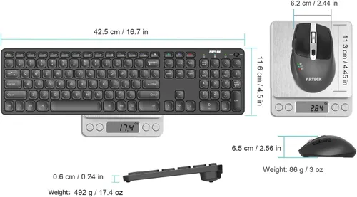 Miniatura 6 de Arteck Teclado y Ratón Bluetooth Universal Multidispositivo Teclado Bluetooth Inalámbrico de Tamaño Completo y Conjunto de Ratón Ergonómico