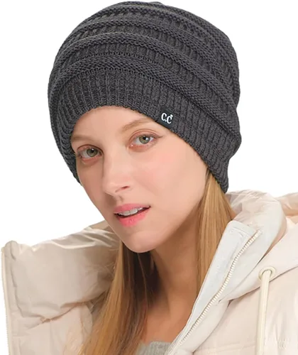 Miniatura 43 de C.C Winter Oversized Beanie Hat with Fuzzy Lining – Thick Knit Thermal Beanie for Cold Weather, Soft Warm Fleece Lined Cap