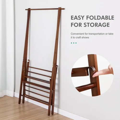 Miniatura 4 de Jotsport Perchero de bambú plegable para colgar ropa con estante de almacenamiento de 2 niveles para lavandería, habitación de invitados