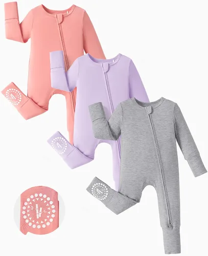 Miniatura 19 de PATPAT Baby Footies - Mameluco de viscosa de bambú para niños y niñas, con cremallera y suela antideslizante, ropa infantil con pies y sin pies