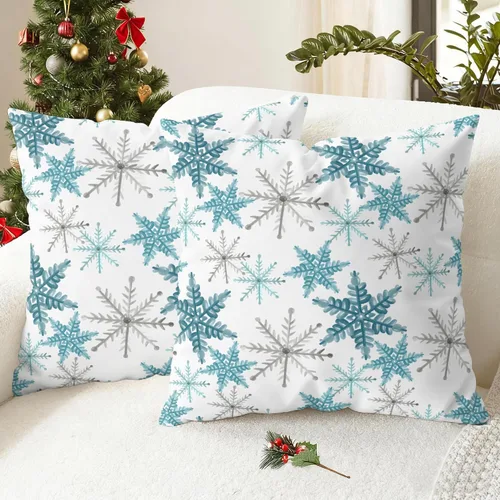 Miniatura 8 de CaliTime Fundas de Cojín Decorativo de Navidad 16 X 16 Pulgadas Paquete de 2 Acogedoras Fundas de Cojín de Vellón con Copos de Nieve para Sofá