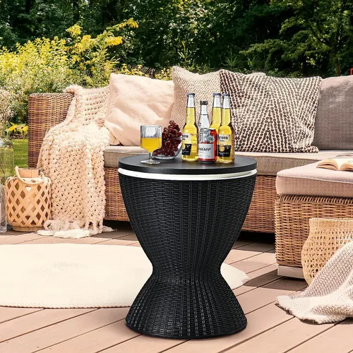 Miniatura 4 de Byroce - Mesa auxiliar enfriadora para exteriores, mesa de bar de patio con enfriador de cerveza y vino de 8 galones, estilo ratán, mesa de cóctel