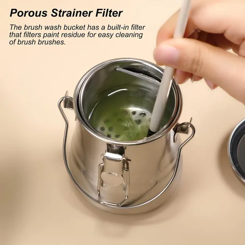 Miniatura 6 de Limpiador y soporte para pinceles de pintura, arandela hermética de acero inoxidable con filtro poroso extraíble para pintar (13.5 oz/13.5 fl oz)