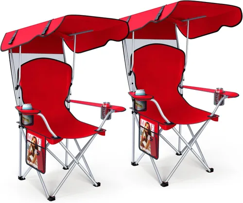 Miniatura 17 de VTOY Silla de camping portátil con dosel, silla plegable con toldo, silla Oxford 600D duradera para camping, playa, picnic, pesca y deportes 1
