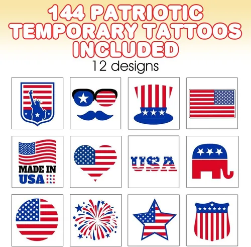 ArtCreativity American USA - Tatuajes individuales patrióticos para niños (paquete de 144) tatuajes temporales precortados no tóxicos de 1.5