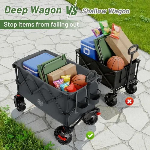 Miniatura 3 de Timber Ridge Carro plegable para exteriores con frenos, carrito plegable resistente con ruedas todo terreno para compras, camping, jardín, con bolsa