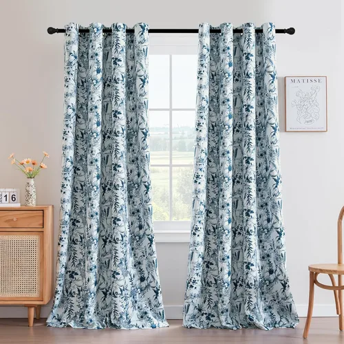 Miniatura 11 de H.VERSAILTEX Cortinas opacas de 63 pulgadas de largo, juego de 2 paneles de cortinas con estampado floral para sala de estar, cortinas de ventana