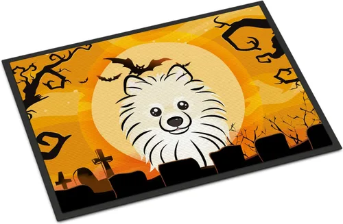 Caroline's Treasures BB1765MAT - Felpudo de Halloween Pomerania de 18 x 27 pulgadas, tapete para puerta delantera, para interiores y exteriores,