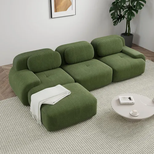 Sofá modular sin hueso de 117 pulgadas, sofá modular en forma de L para sala de estar, sofá comprimido con asiento profundo, sofá nube de pana con