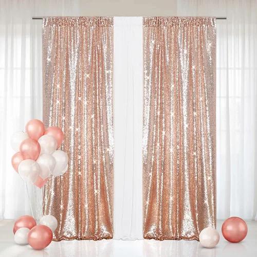 Miniatura 27 de Eternal Beauty Cortinas de fondo de lentejuelas rosadas, 2 paneles de 2 x 8 pies para San Valentín, Navidad, fiesta, cumpleaños, fotografía, boda