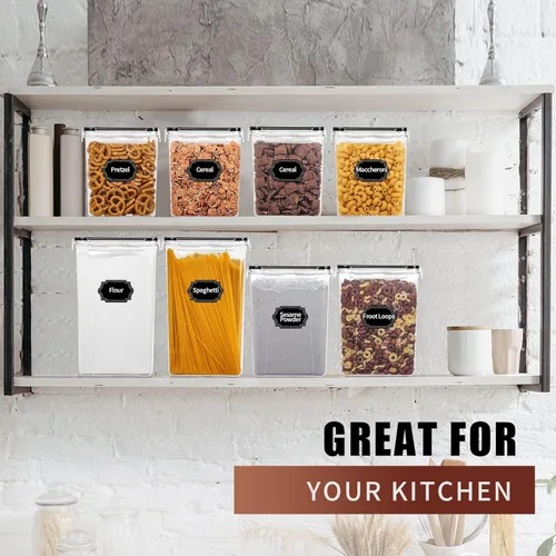 Miniatura 5 de Skroam Contenedores grandes herméticos para almacenamiento de alimentos con tapas, paquete de 10 recipientes de cereales, organizadores de despensa