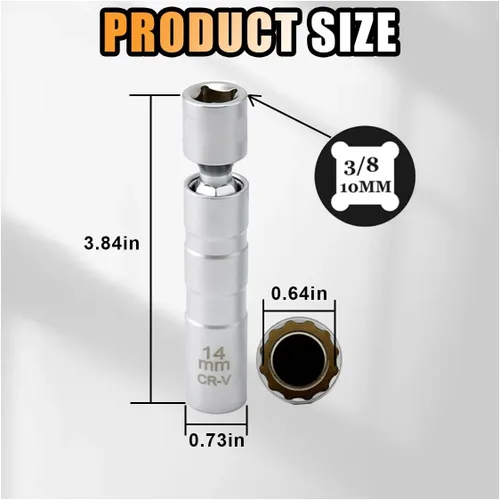Miniatura 2 de JOYCOURT - Bujía magnética giratoria de 14 mm, llave de bujía de pared delgada de 3/8 pulgadas, bujía estándar de 12 puntas, herramienta