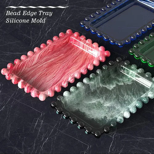 Miniatura 3 de Molde de bandeja de resina con bordes de cuentas, molde rectangular para placa de joyería para resina epoxi, soporte para velas, jabonera