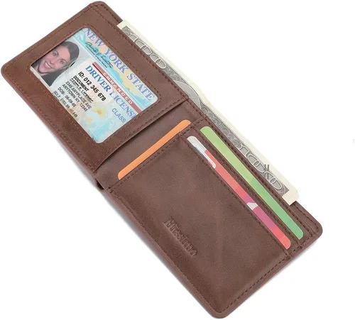 Miniatura 5 de Cartera delgada de bolsillo frontal para hombres Billfold con ventana de identificación de acceso rápido ranura y bloqueo RFID