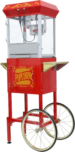 Máquina de palomitas de maíz con ruedas de carrito, máquina de palomitas con hervidor de acero inoxidable, para el hogar, teatro, fiestas (rojo,