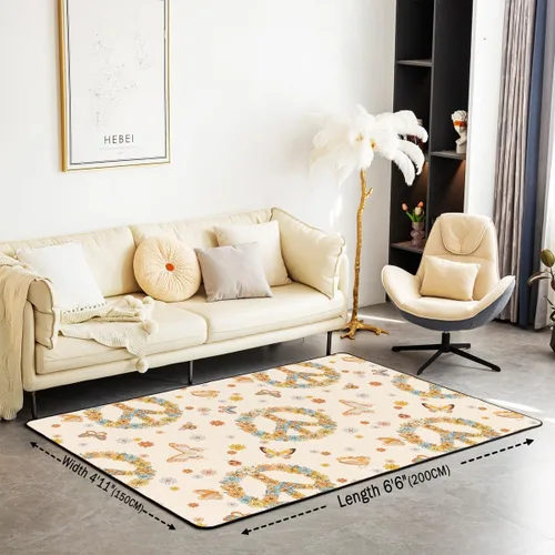 Miniatura 2 de Erosebridal Alfombra de área con tema Groovy de los 70 para sala de estar y dormitorio, alfombra retro con símbolo de paz antideslizante, alfombra