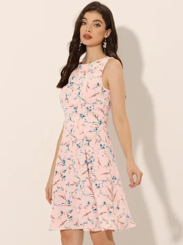 Miniatura 2 de Allegra K Vestido corto sin mangas con cuello redondo y cintura alta para mujer