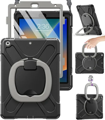 Miniatura 13 de BRAECN Funda para iPad de 9ª/8ª/7ª generación, resistente funda de silicona apta para niños con soporte plegable/asa para lápices, correa de hombro