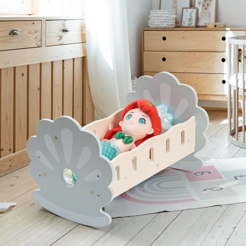 Miniatura 3 de ROBOTIME Cuna Mecedora de Madera para Muñecas, Juguetes de Cama para Muñecas de Niña, Cuna de Juguete para Muñecas de Bebé, Cuna para Muñecas de Azul