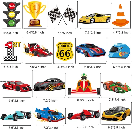 Miniatura 8 de 20 piezas de decoración de remolinos colgantes de autos de carreras, decoraciones de fiesta de cumpleaños, banderas a cuadros, remolinos