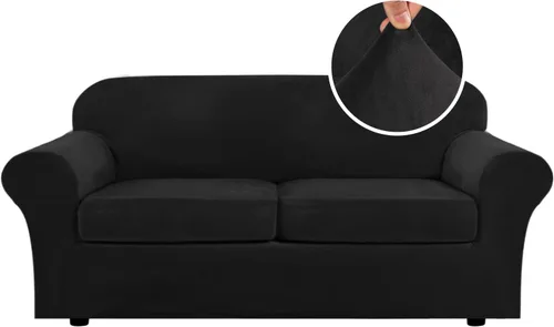 Miniatura 55 de H.VERSAILTEX - Funda elástica para sofá de 3 piezas, de suave terciopelo afelpado, para sofá biplaza con 2 cojines de hasta 72 pulgadas de ancho, se