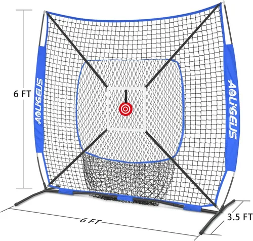 Miniatura 7 de 6'X6' Baseball Softball Practice Net,Pitching Net,Batting Net,with Bonus Strike Zone,Target and Bow Frame,for Hitting,Pitching,Catching